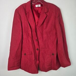 Talbots Red Silk/Linen Blend Blazer Jacket Women's Size 14 Single Breasted